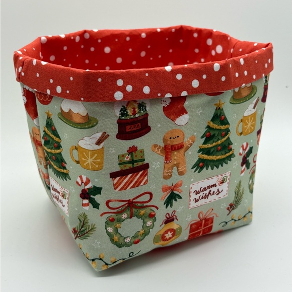 Handmade Christmas Fabric Basket Gingerbread Basket - Picture 1 of 3
